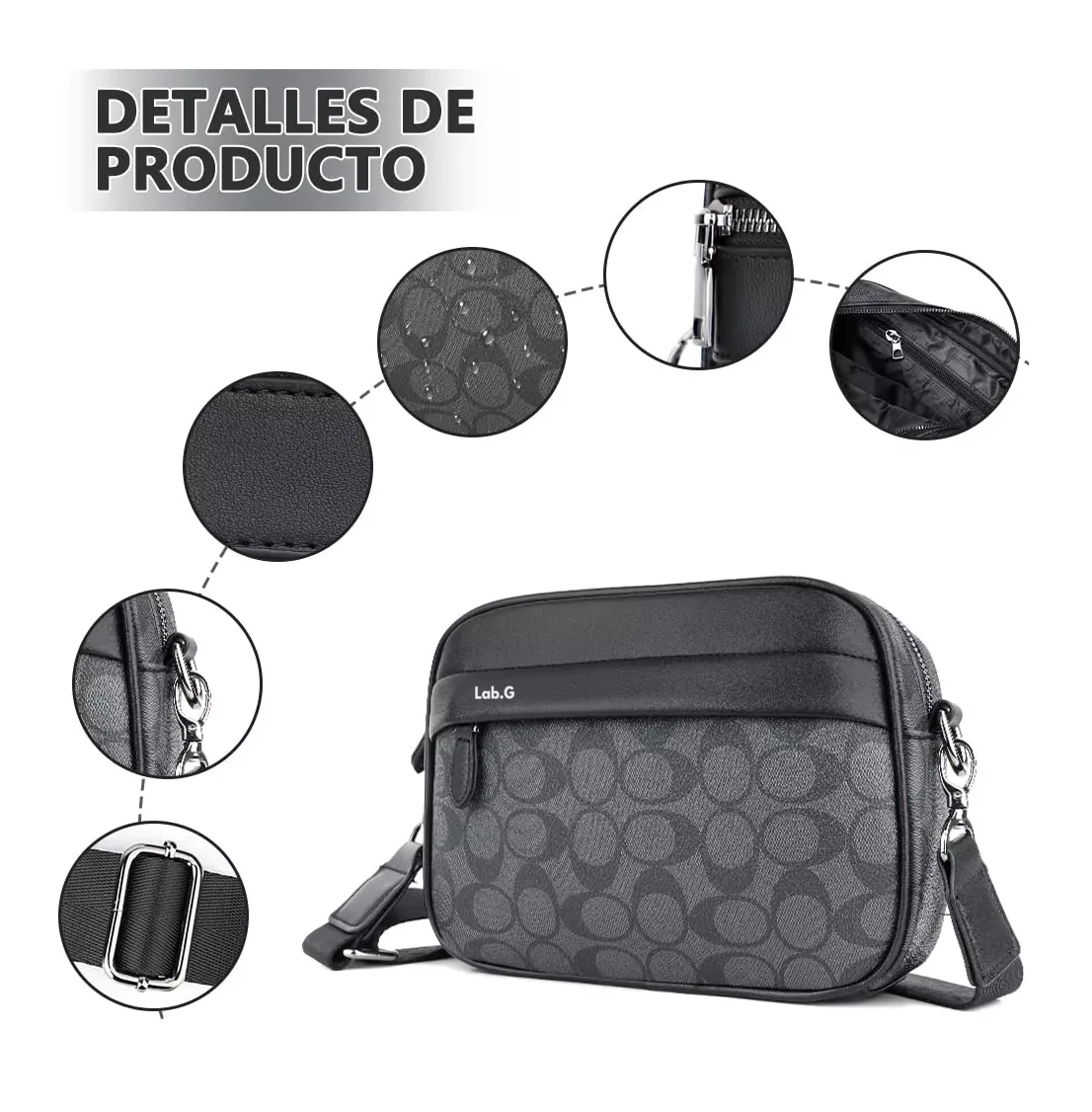 Foto 3 pulgar | Bolso Para Hombre Crossbody Bandolera Maletin Moda Casual Circulos Negro
