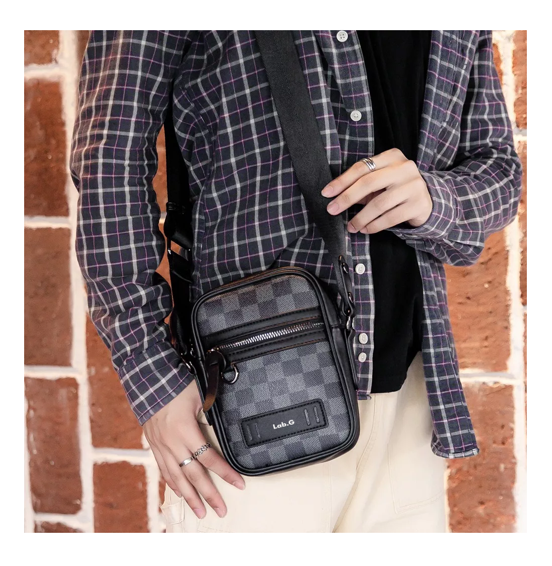 Foto 6 pulgar | Bolso Para Hombre Crossbody Casual Estampado Ovalado, Negro Urbano
