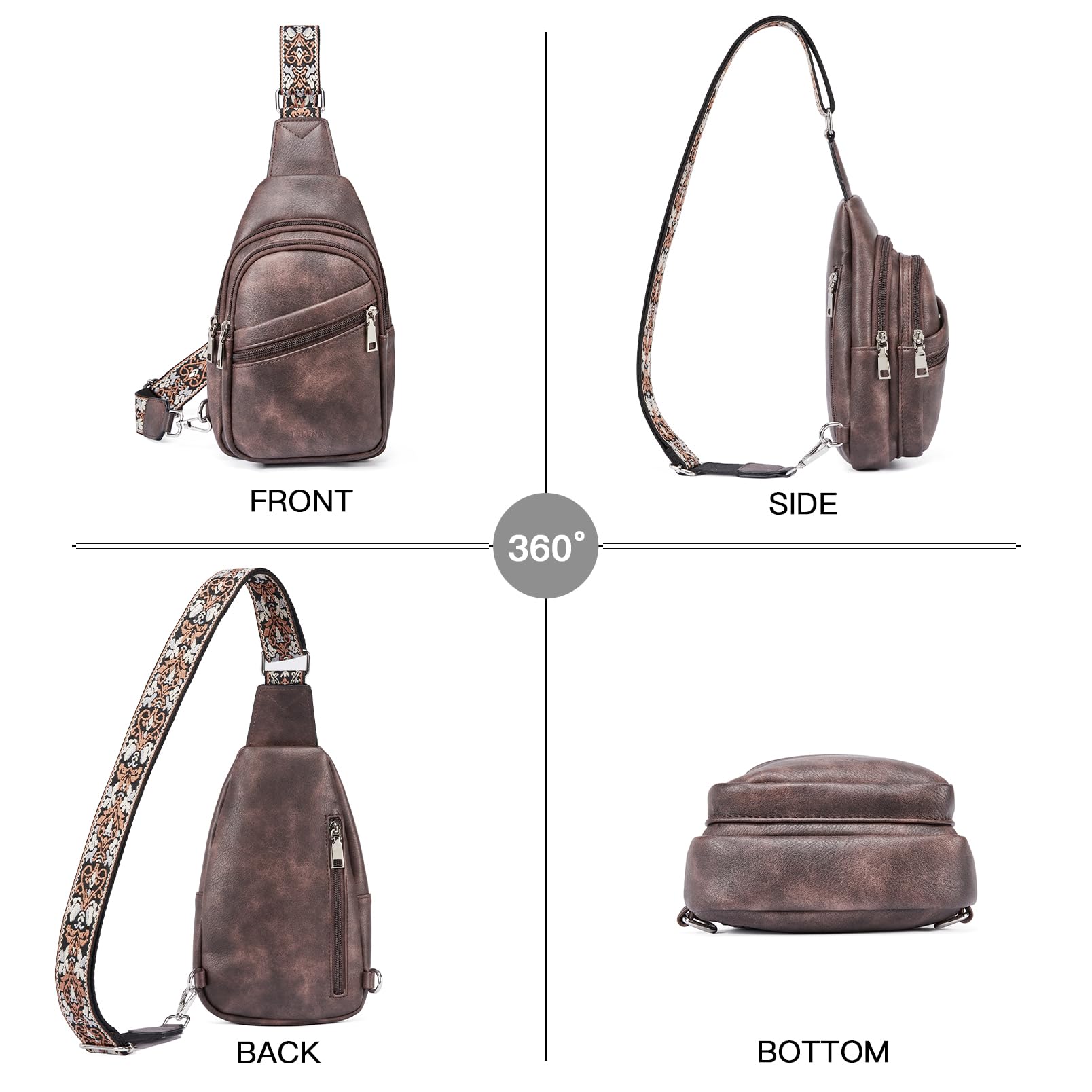 Foto 7 | Bandolera Telena Para Mujer, De Piel Vegana, Color Marrón - Venta Internacional.