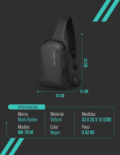 Foto 5 | Mochila Cruzada Urbana Marca Mark Ryden Modelo 7918 Color Negro Repelente Al Agua