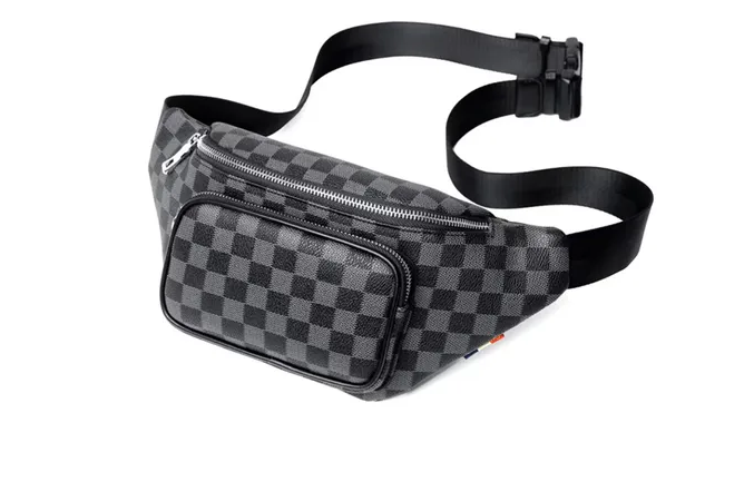 Riñonera Xtellar A Cuadros Impermeable, Crossbody Unisex De Piel Color Negro Diseño De La Tela Tartan