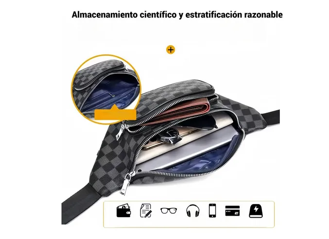 Foto 5 pulgar | Riñonera Xtellar A Cuadros Impermeable, Crossbody Unisex De Piel Color Negro Diseño De La Tela Tartan