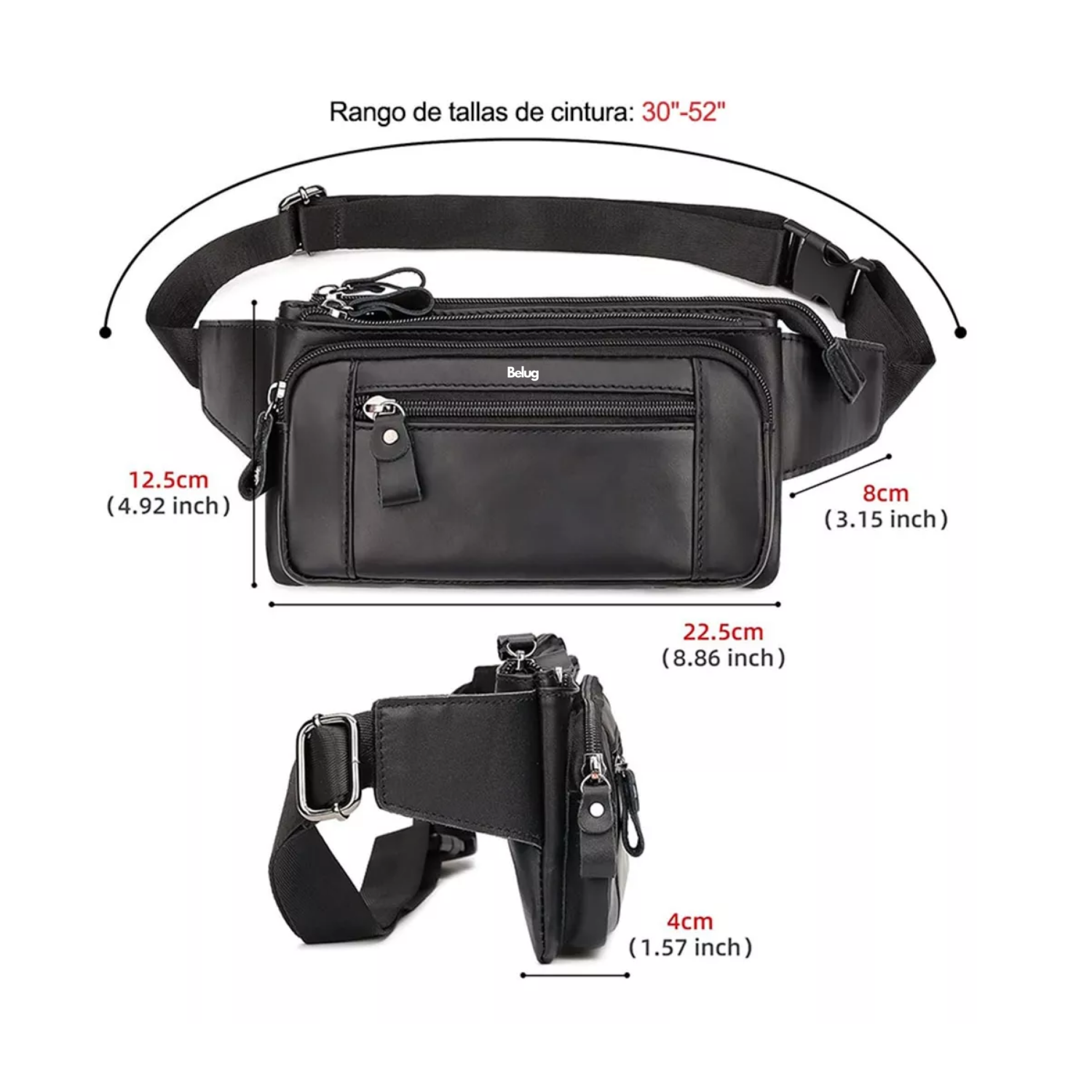 Foto 6 pulgar | Riñoneras Para Hombre De Piel Auténtico Belug,  Negro