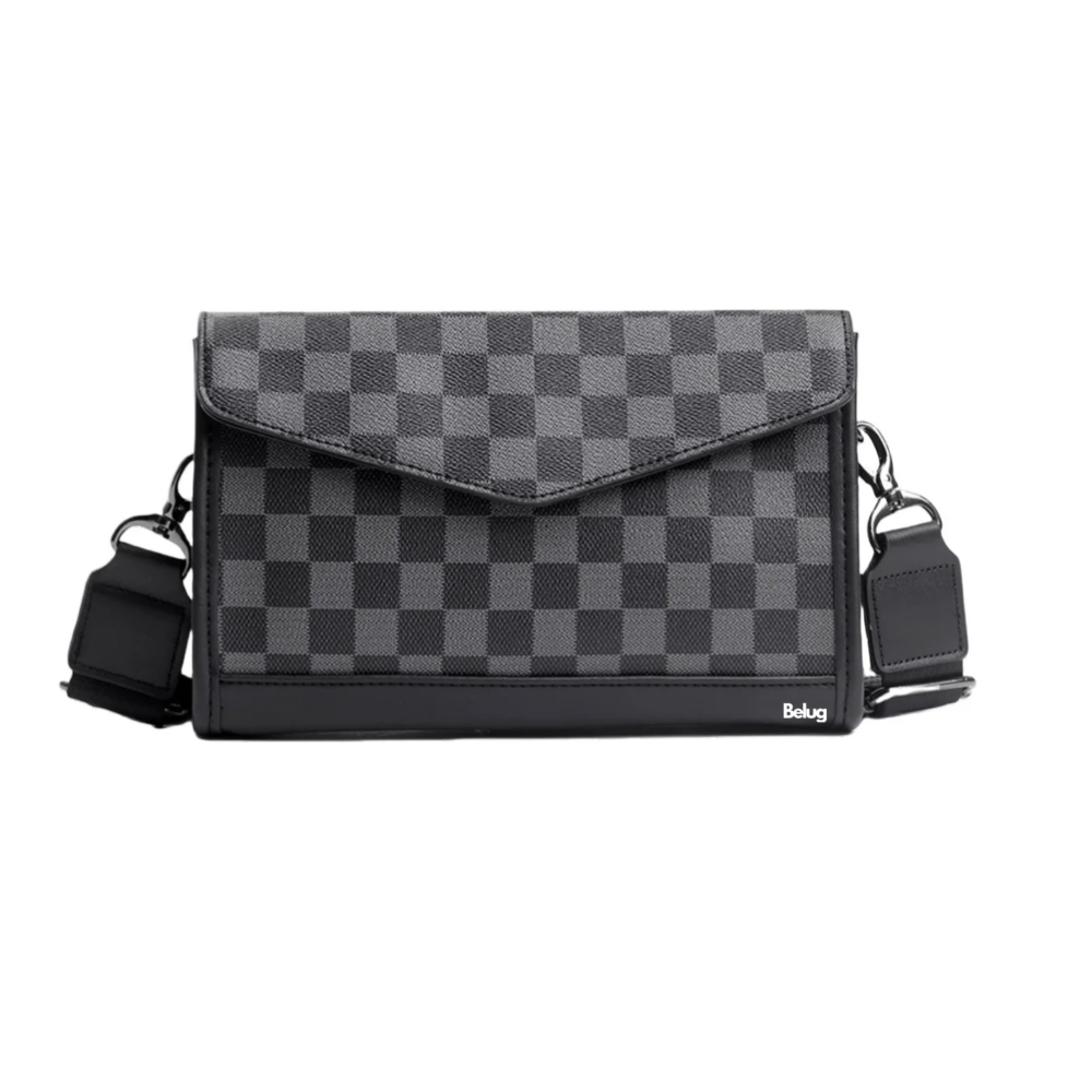 Foto 2 pulgar | Bolsa Bandolera Elegante De Pu A Cuadros Para Hombre Belug, Gris Negro Cuadritos
