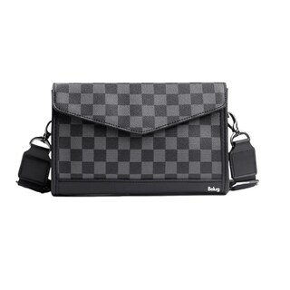 Foto 1 | Bolsa Bandolera Elegante De Pu A Cuadros Para Hombre Belug, Gris Negro Cuadritos