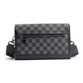 Foto 2 | Bolsa Bandolera Elegante De Pu A Cuadros Para Hombre Belug, Gris Negro Cuadritos