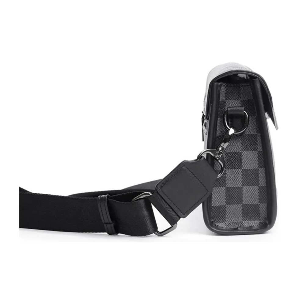Foto 5 pulgar | Bolsa Bandolera Elegante De Pu A Cuadros Para Hombre Belug, Gris Negro Cuadritos
