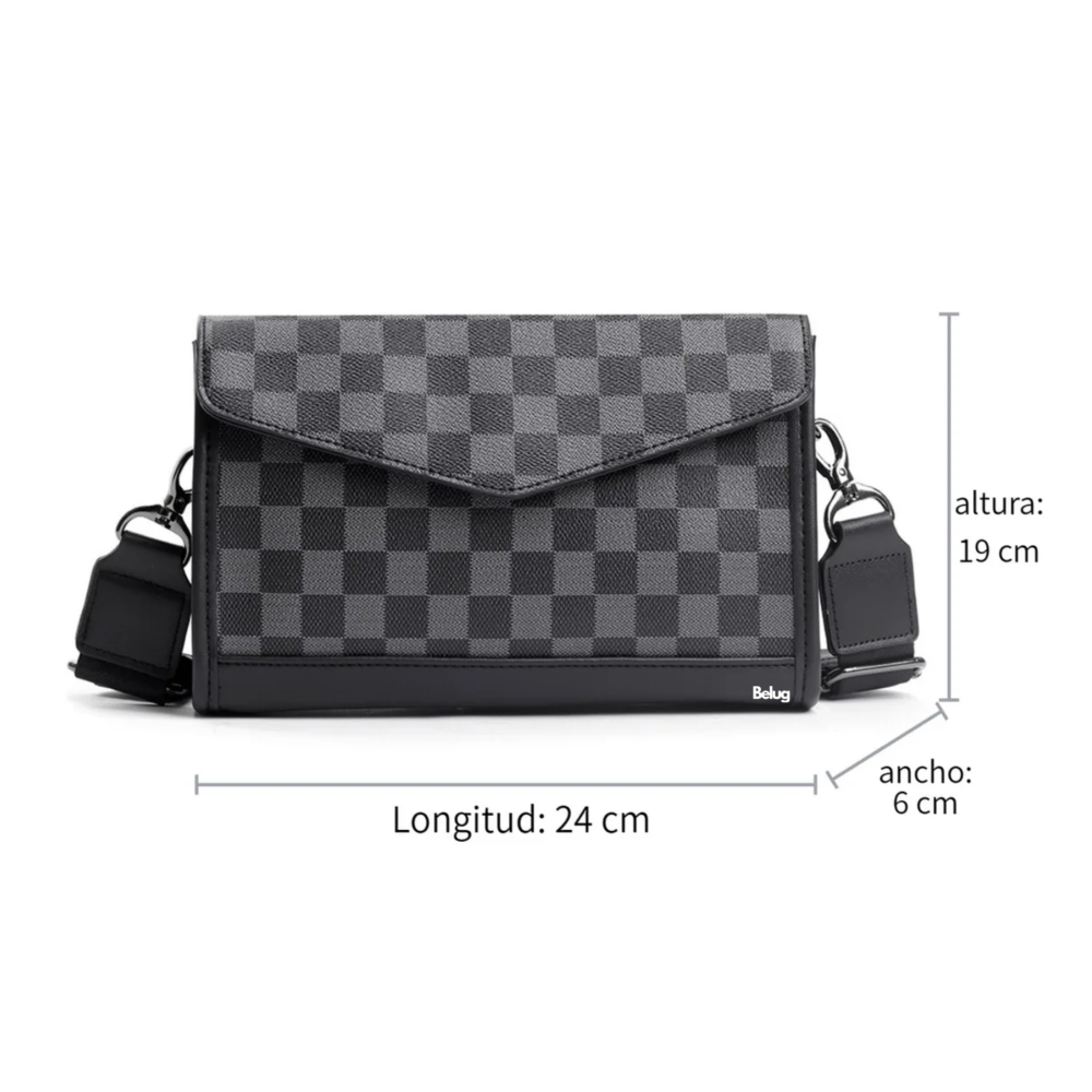 Foto 5 | Bolsa Bandolera Elegante De Pu A Cuadros Para Hombre Belug, Gris Negro Cuadritos