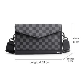 Foto 5 | Bolsa Bandolera Elegante De Pu A Cuadros Para Hombre Belug, Gris Negro Cuadritos
