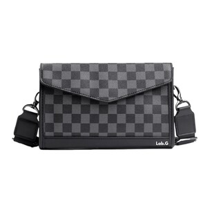 Foto 1 | Bolsa Bandolera Elegante De Pu A Cuadros Para Hombre Lab.g, Gris Negro Cuadritos