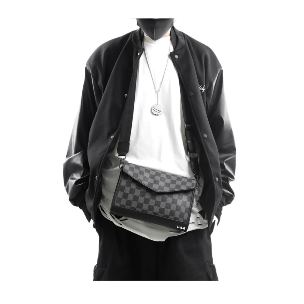 Foto 4 pulgar | Bolsa Bandolera Elegante De Pu A Cuadros Para Hombre Lab.g, Gris Negro Cuadritos