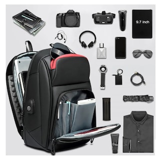 Foto 2 | Pechera Mochila Cruzada Para Hombre Lujo Antirrobo Carga Usb Belug, Negro Lineas Rojas