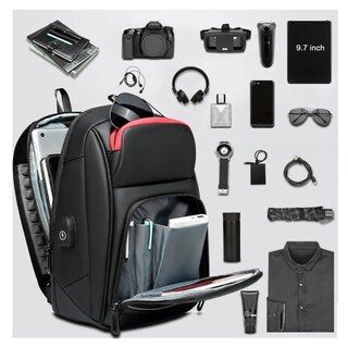 Foto 2 | Pechera Mochila Cruzada Para Hombre Lujo Antirrobo Carga Usb Lab.g, Negro Lineas Rojas