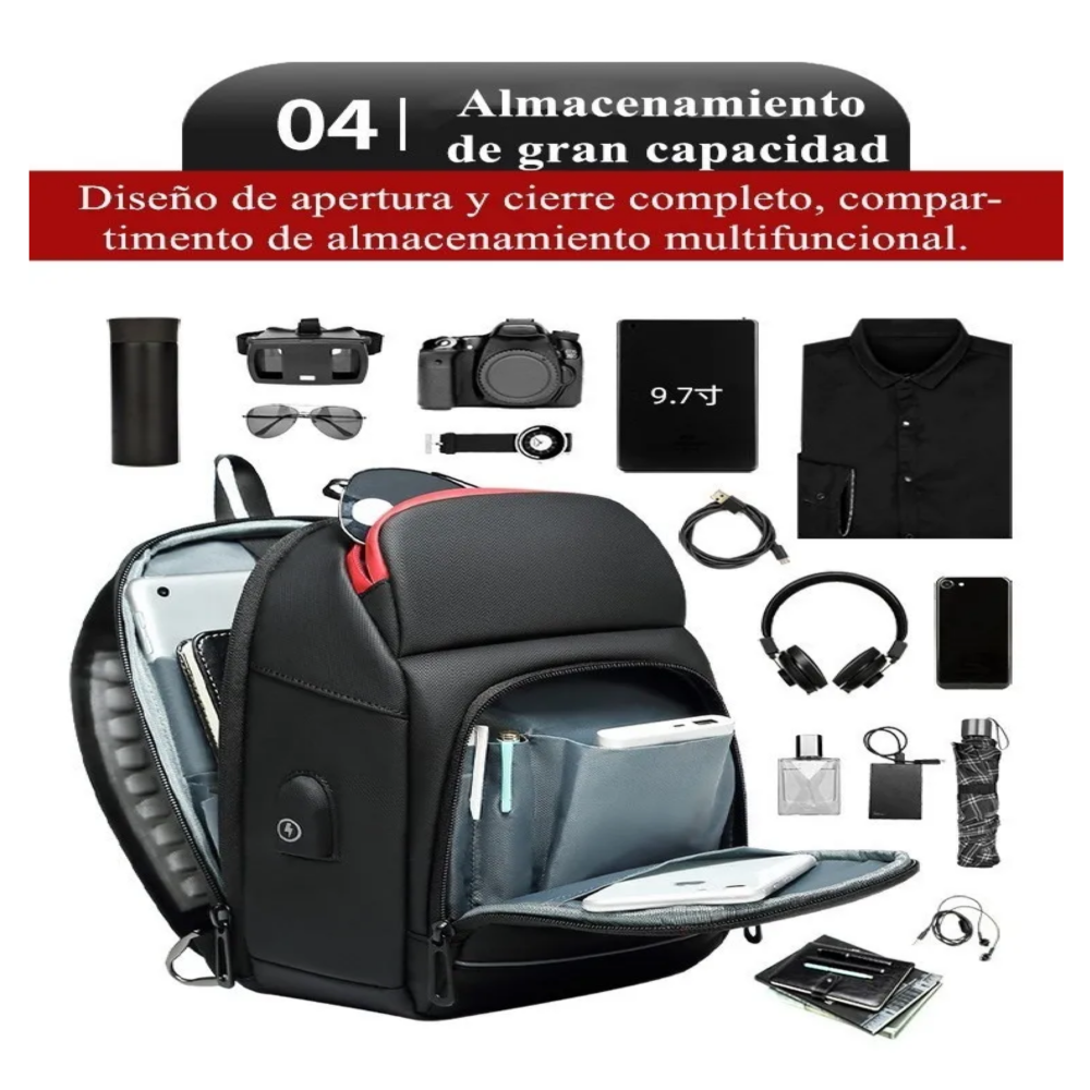 Foto 4 | Mochila Cruzada Bandolera Para Hombre Hombro Carga Usb Belug,  Negro