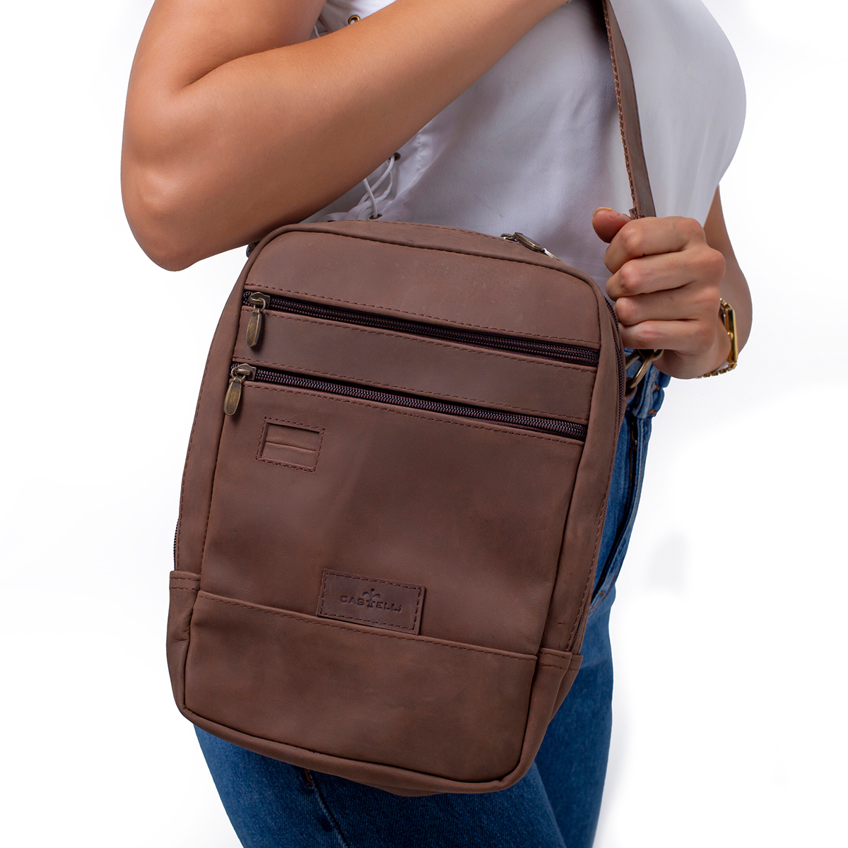 Foto 4 | Bandolera Piel Hombre Castelli Tipo Mariconera Ajustable