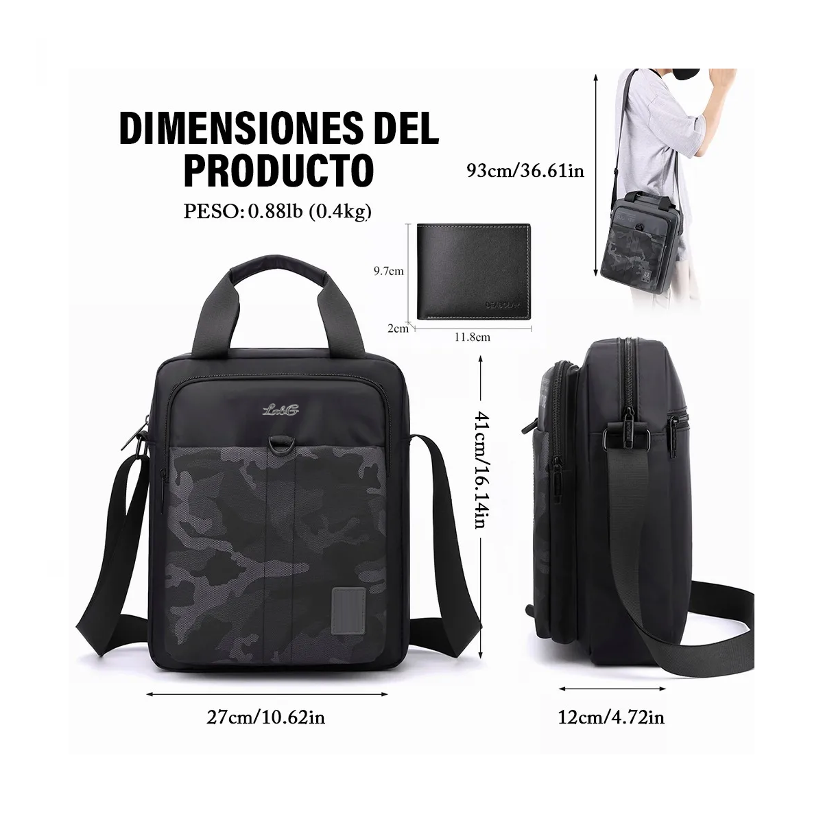 Foto 2 | Bolso Mensajero Bandolera Hombre Camuflaje Lab.g Negra