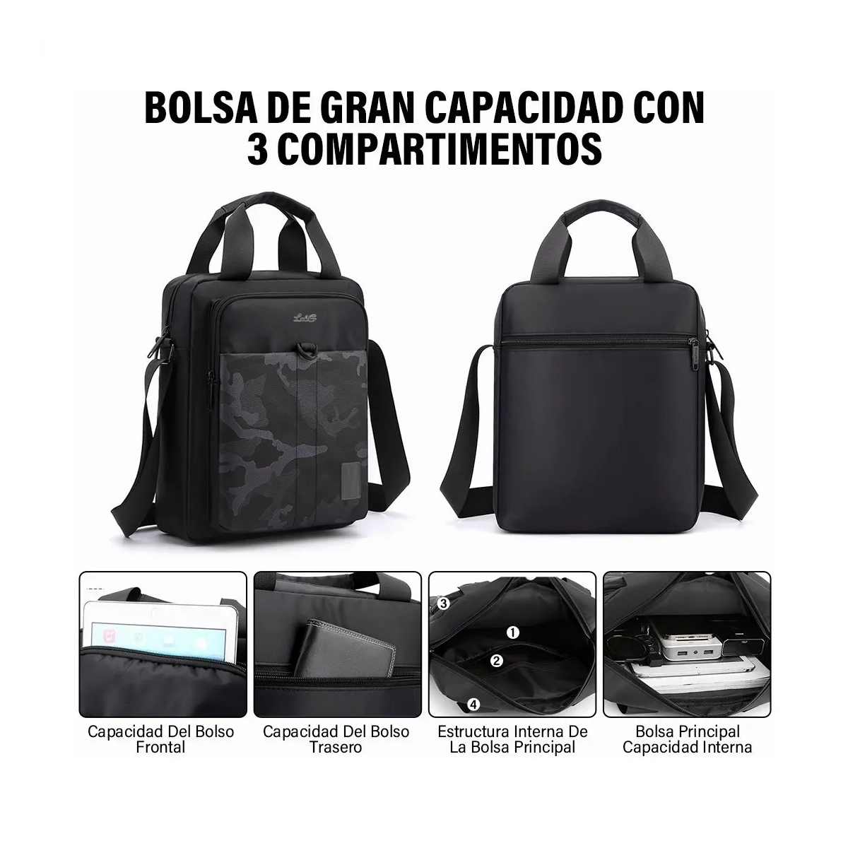 Foto 5 pulgar | Bolso Mensajero Bandolera Hombre Camuflaje Lab.g Negra