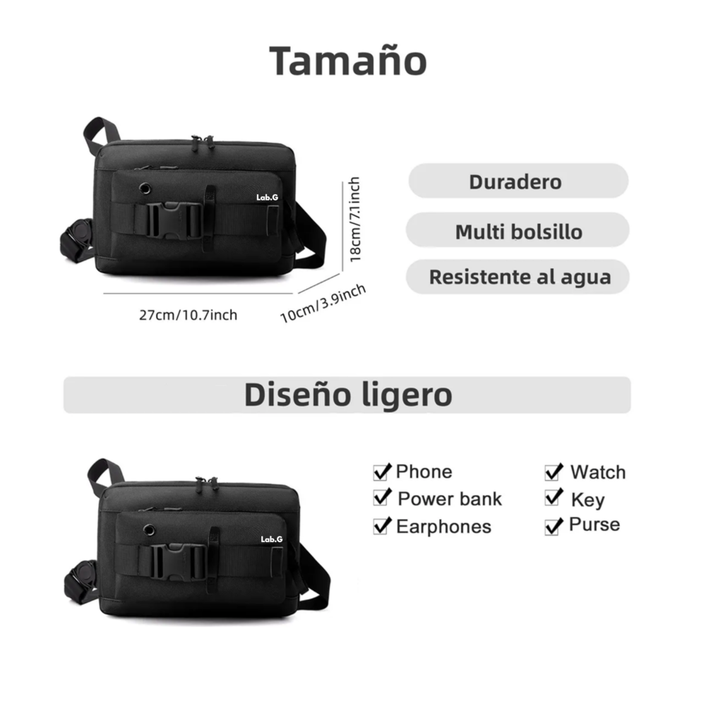 Foto 3 pulgar | Bandolera Para Hombre Crossbody  Lab.g  Negro