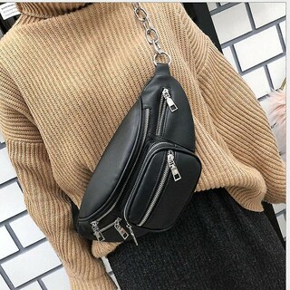 Foto 2 | Riñonera Huoguo De Piel Sintética Para Mujer Y Hombre Color Negro - Venta Internacional.