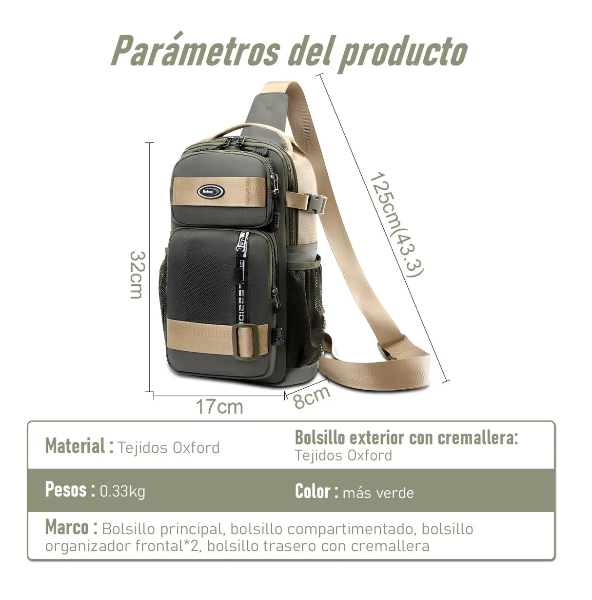 Foto 4 | Mochila Mariconera Pechera Impermeable Verde Musgo