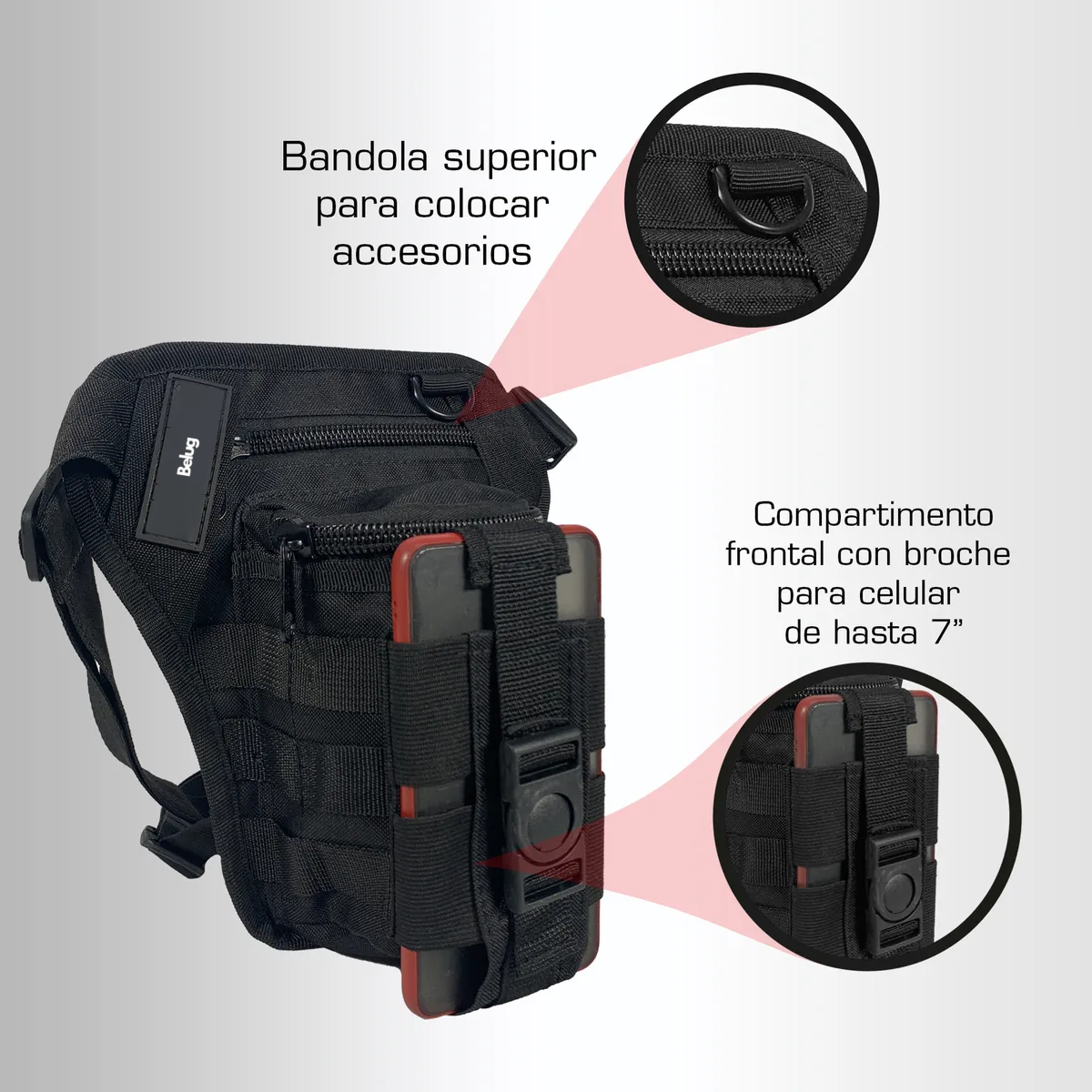 Foto 5 pulgar | Piernera Belug Tactica Para Celular Multiusos Negro