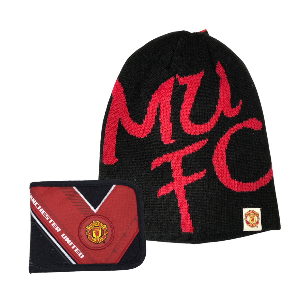 Kit Del Manchester Bonete Con Cartera Color Negro Con Rojo