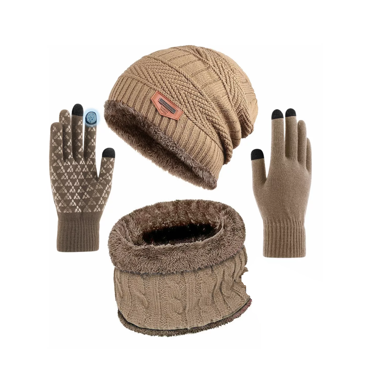 Gorro + Bufanda + Guantes Tejidos Lab.G Marrones Unisex