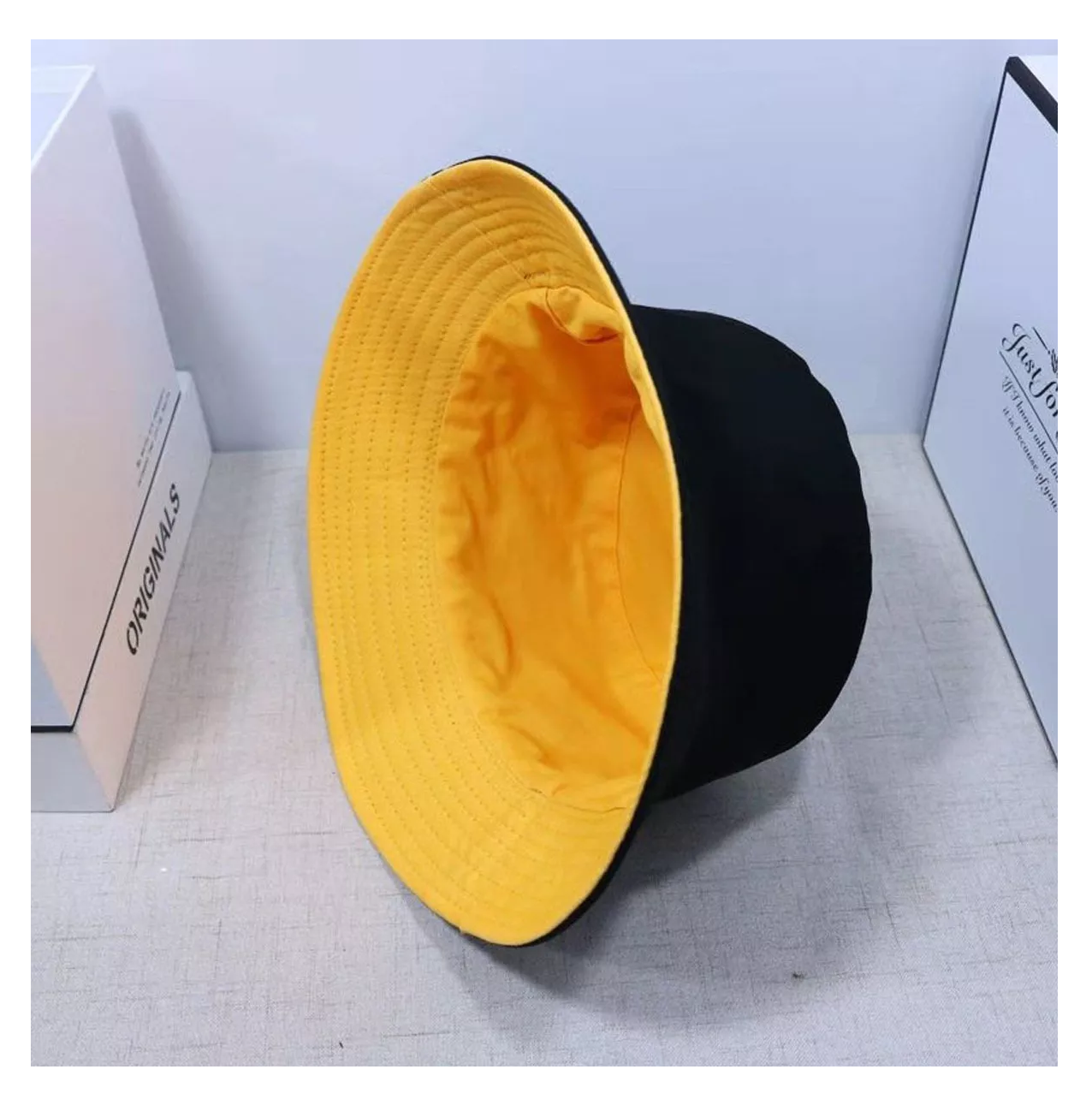 Foto 3 | Sombrero De Pescador De Algodón De Doble Cara Para Exteriores Negro + Amarillo