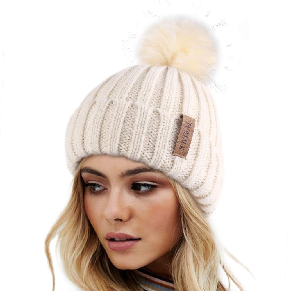 Foto 2 pulgar | Gorro De Punto De Invierno Furtalk Para Mujer Con Pompón De Piel Sintética - Venta Internacional.