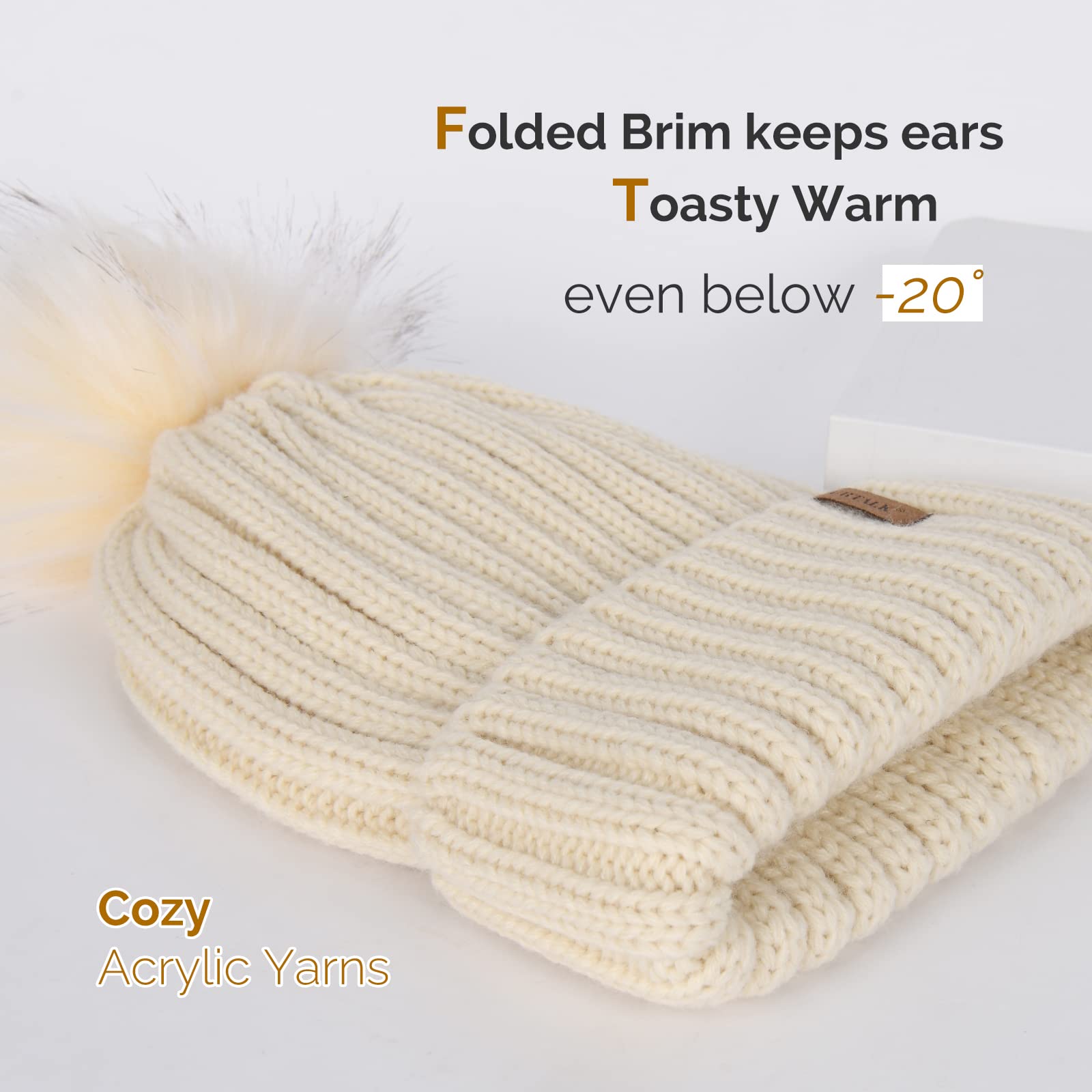 Foto 3 pulgar | Gorro De Punto De Invierno Furtalk Para Mujer Con Pompón De Piel Sintética - Venta Internacional.