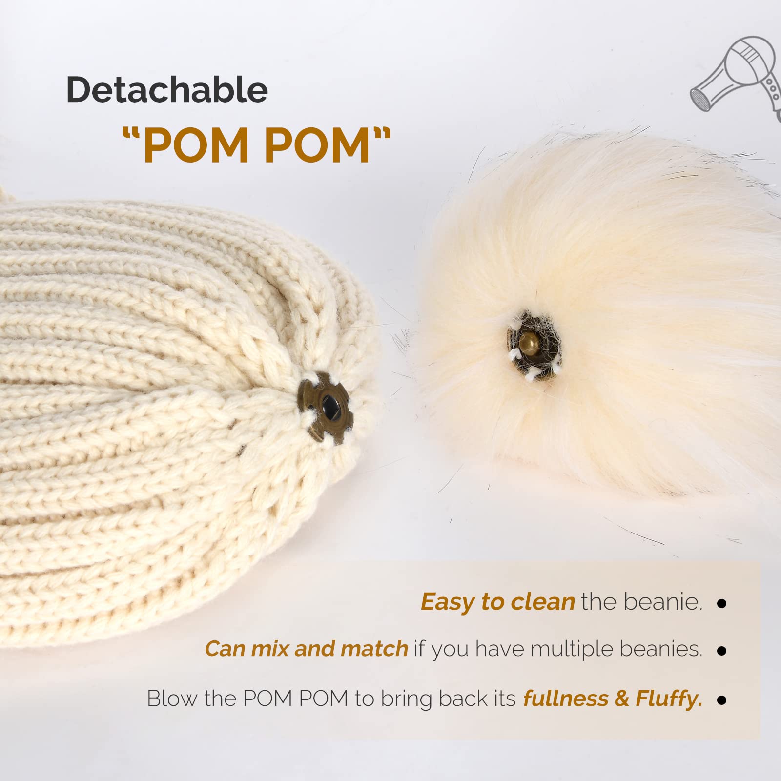 Foto 4 pulgar | Gorro De Punto De Invierno Furtalk Para Mujer Con Pompón De Piel Sintética - Venta Internacional.