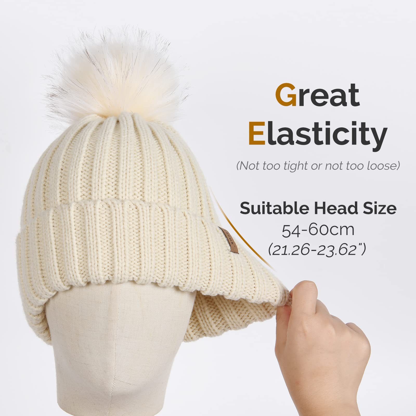 Foto 5 pulgar | Gorro De Punto De Invierno Furtalk Para Mujer Con Pompón De Piel Sintética - Venta Internacional.