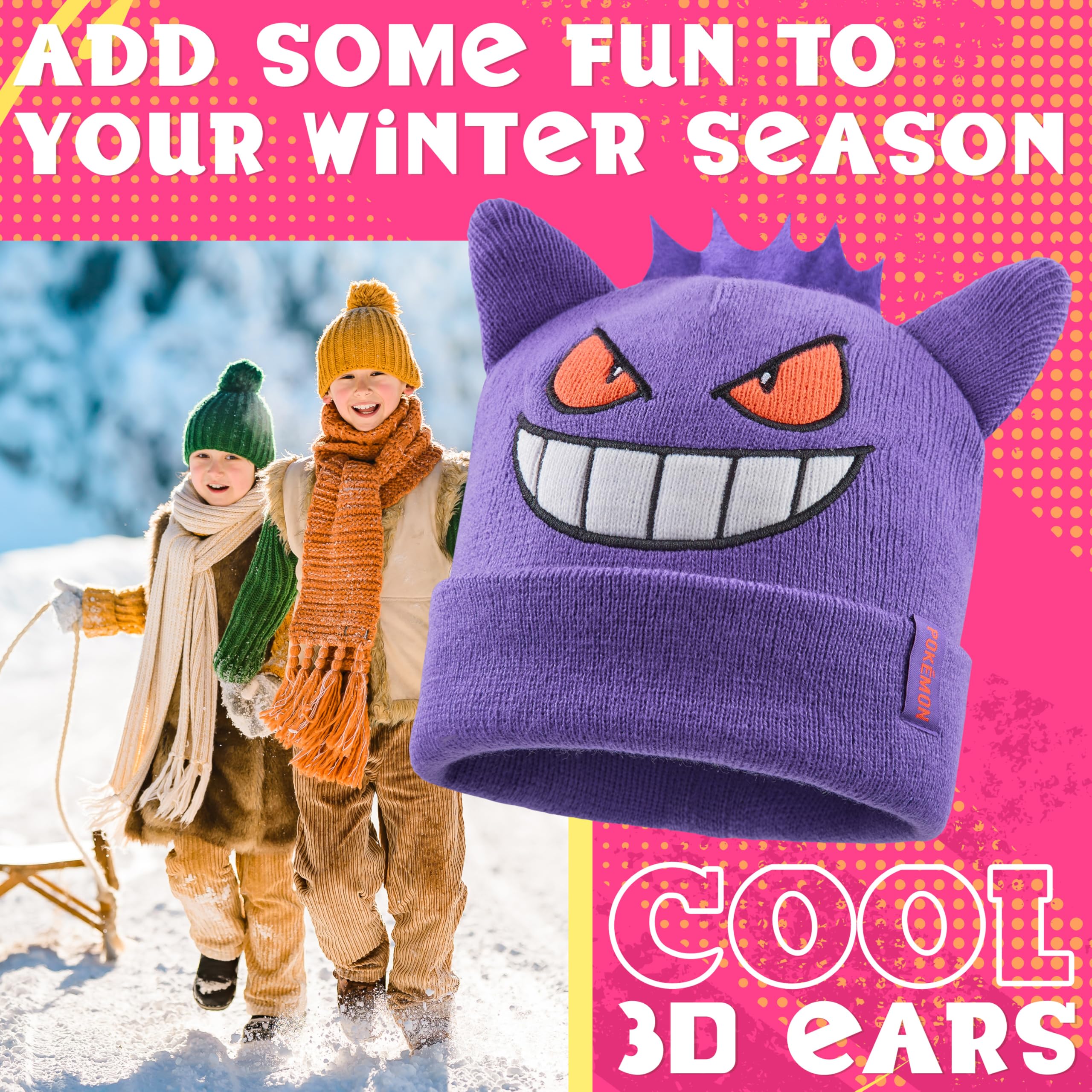 Foto 3 pulgar | Gorro Para Niños Con Diseño De Pokémon, Cómodo, Tejido En Forma De Gengar, Color Morado Para Invierno - Venta In