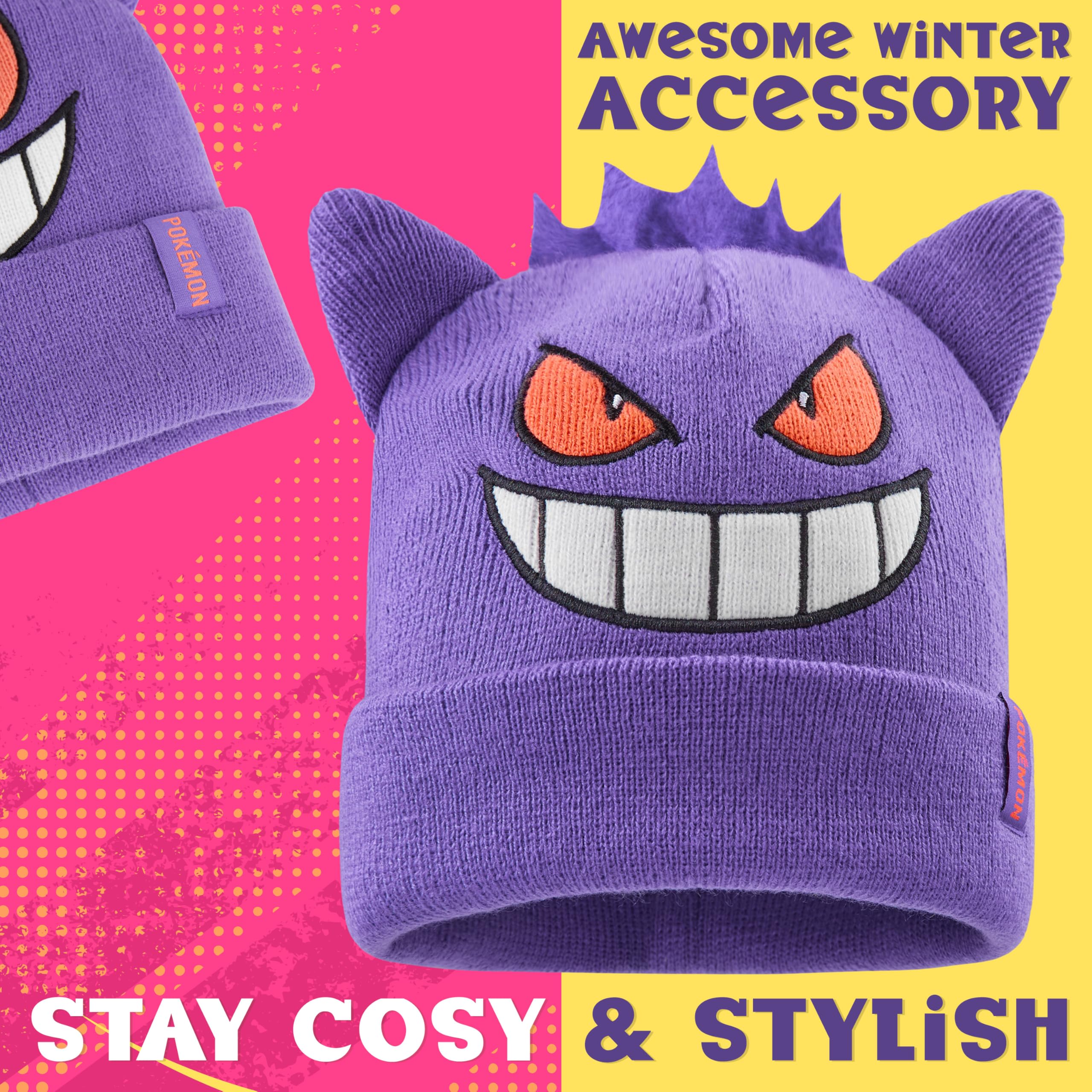 Foto 6 pulgar | Gorro Para Niños Con Diseño De Pokémon, Cómodo, Tejido En Forma De Gengar, Color Morado Para Invierno - Venta In