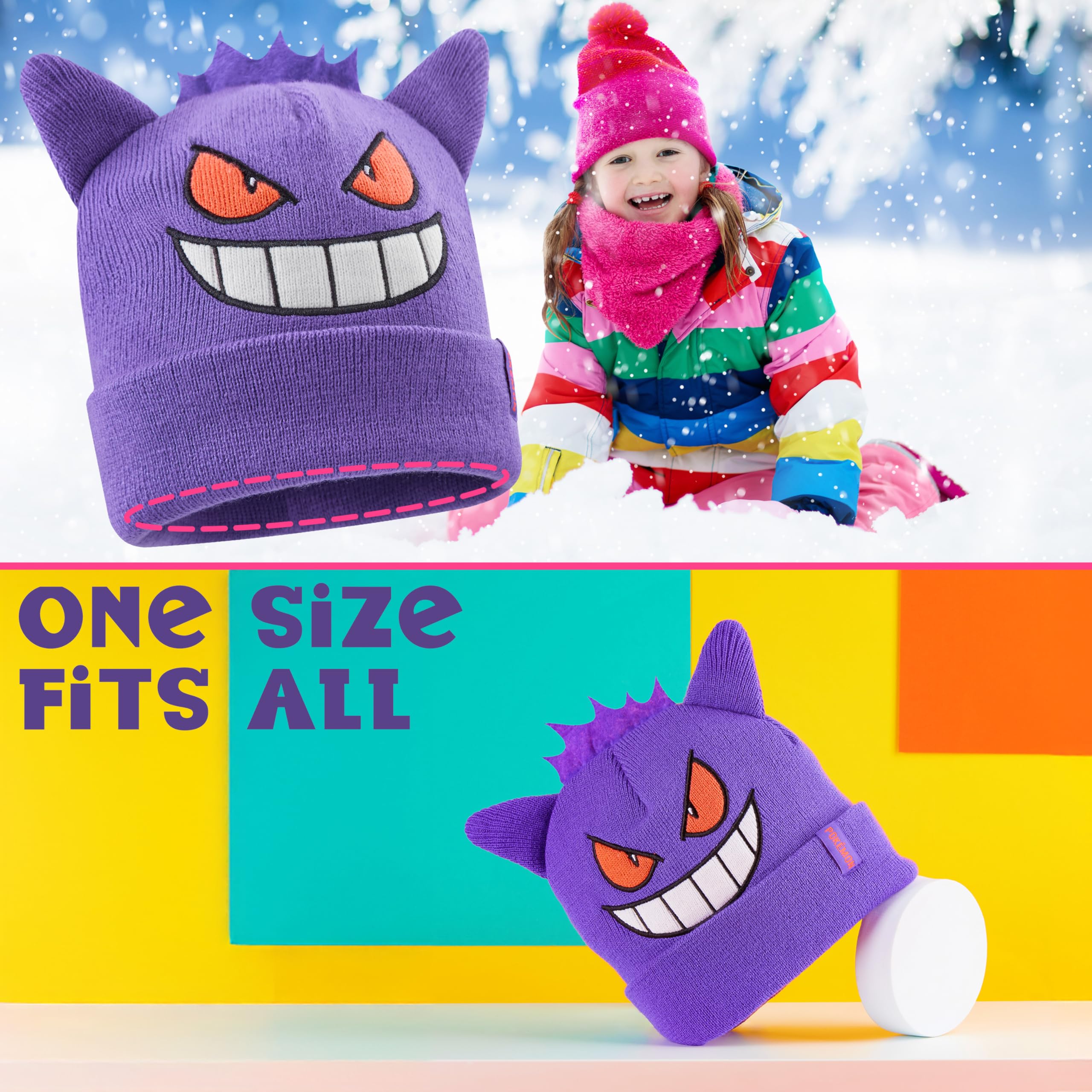 Foto 7 pulgar | Gorro Para Niños Con Diseño De Pokémon, Cómodo, Tejido En Forma De Gengar, Color Morado Para Invierno - Venta In