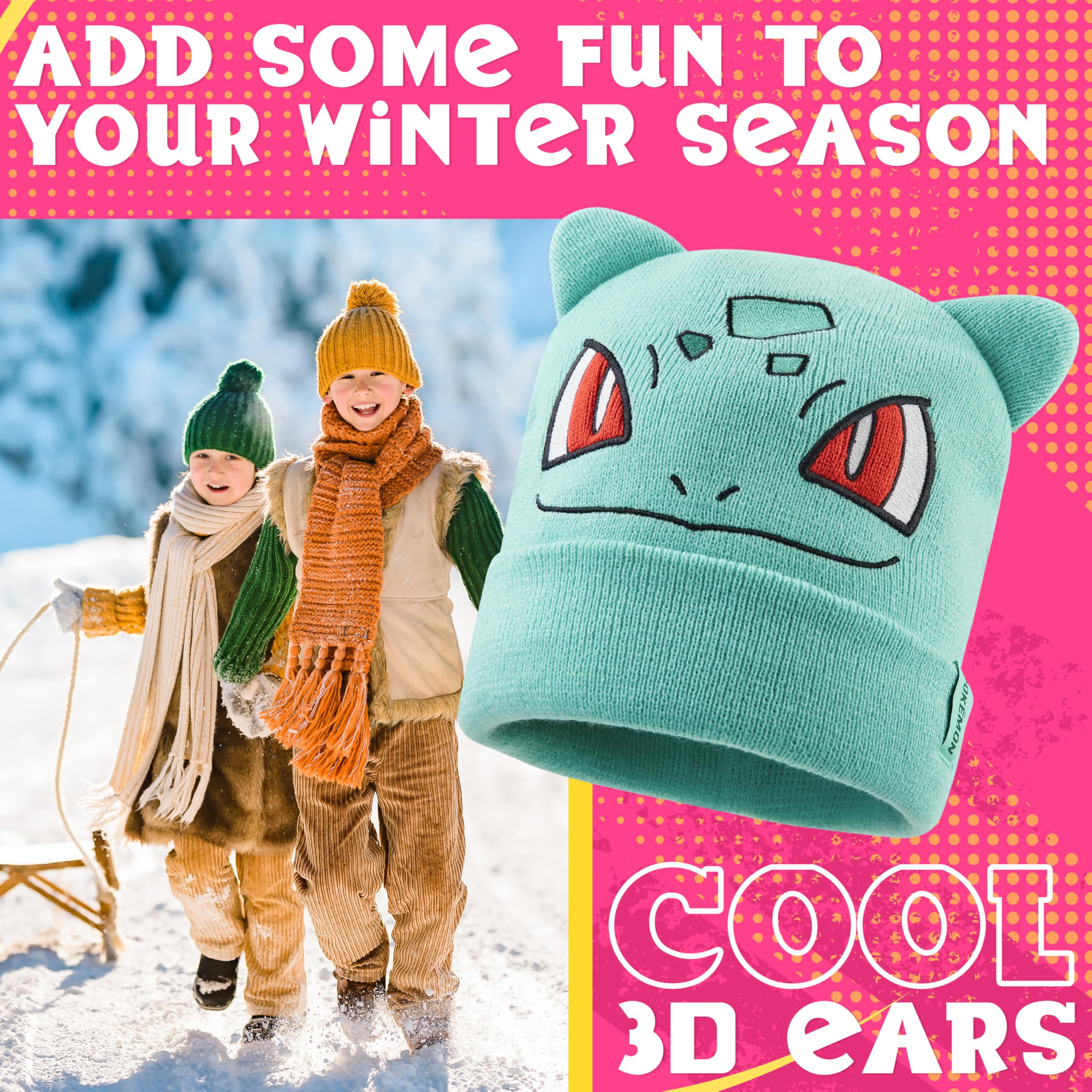 Foto 3 pulgar | Gorro Para Niños Con Diseño De Pokémon, Cómodo, Tejido En Invierno, Color Turquesa, Bulbasaur - Venta Internacional.