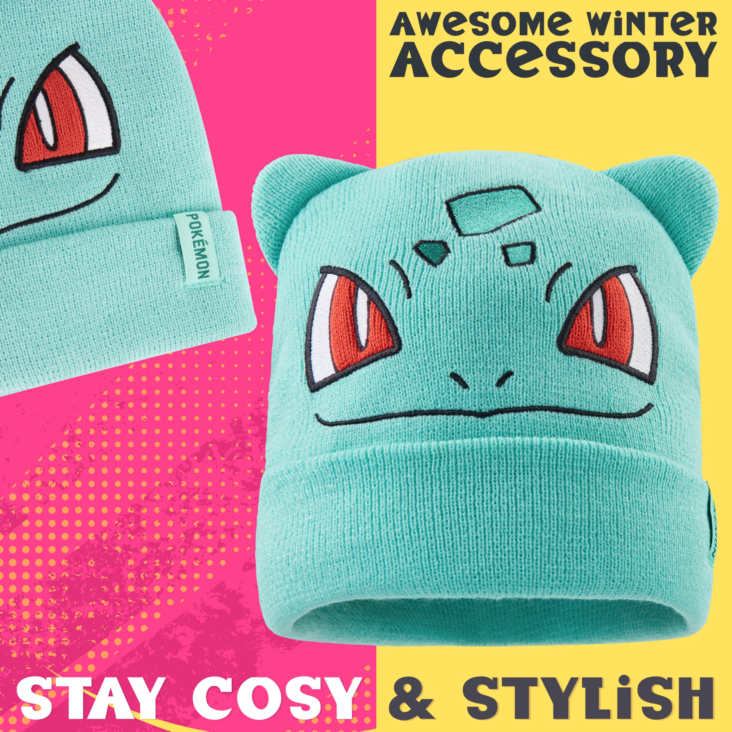Foto 6 pulgar | Gorro Para Niños Con Diseño De Pokémon, Cómodo, Tejido En Invierno, Color Turquesa, Bulbasaur - Venta Internacional.