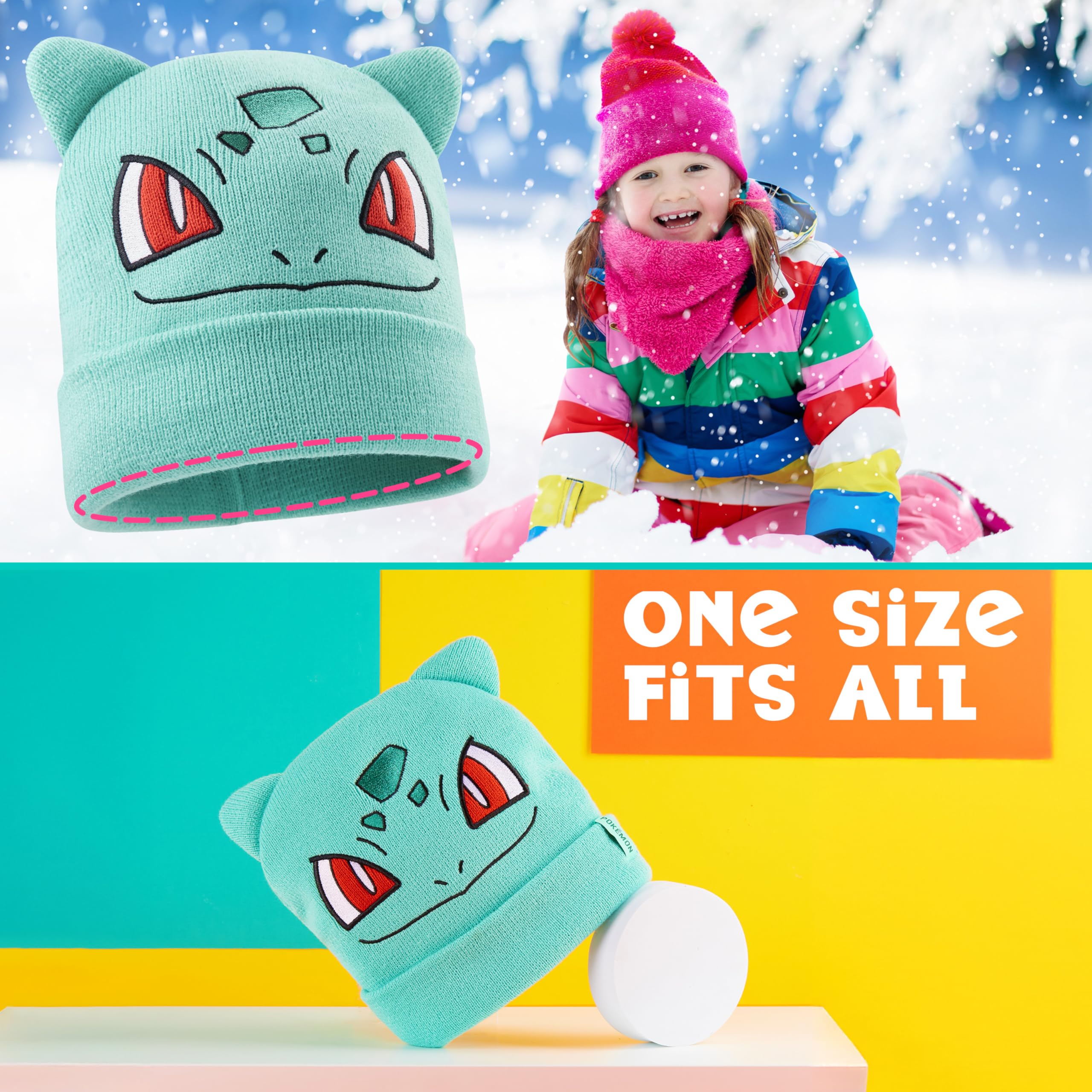 Foto 7 pulgar | Gorro Para Niños Con Diseño De Pokémon, Cómodo, Tejido En Invierno, Color Turquesa, Bulbasaur - Venta Internacional.