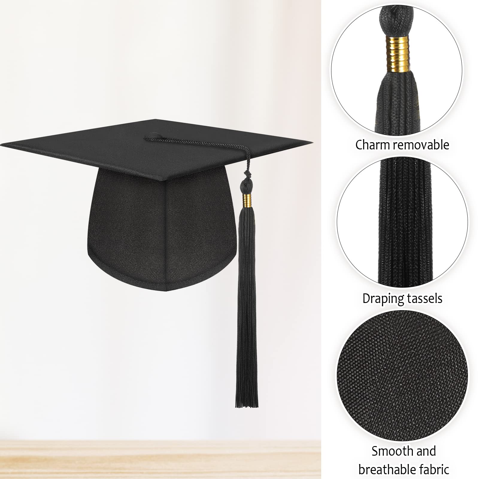 Foto 4 pulgar | Gorra De Graduación Geyoga Negra Mate Unisex Con Borla Extraíble - Venta Internacional.