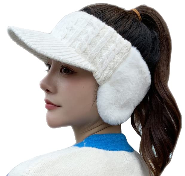 Foto 2 pulgar | Gorro Con Visera Avilego De Punto Elástico Para Mujer Con Orejeras, Color Blanco - Venta Internacional.