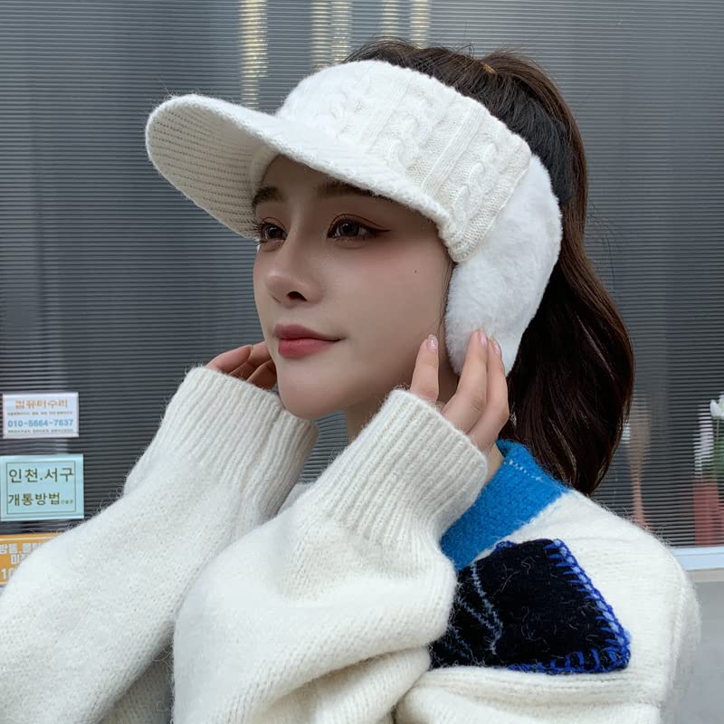 Foto 3 pulgar | Gorro Con Visera Avilego De Punto Elástico Para Mujer Con Orejeras, Color Blanco - Venta Internacional.