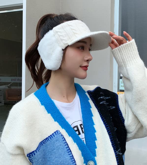 Foto 5 pulgar | Gorro Con Visera Avilego De Punto Elástico Para Mujer Con Orejeras, Color Blanco - Venta Internacional.