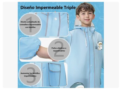 Foto 3 | Xtellar - Gabardina Impermeable Y Portátil Rompevientos Para Niñas: Estilo Y Comodidad En Días Lluviosos