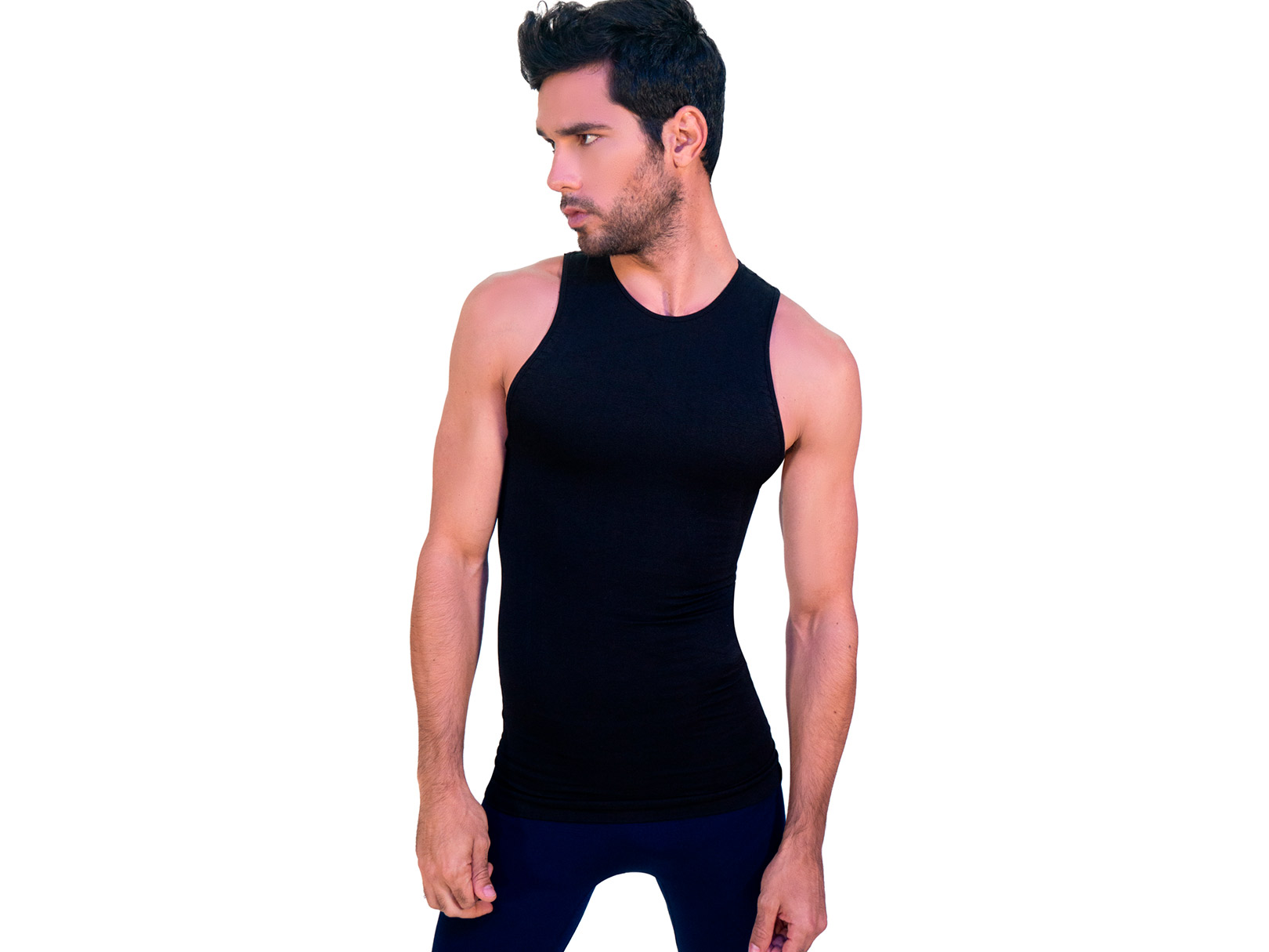 Camiseta Faja Sin Mangas I Love Shape M4004 Negra para Hombre