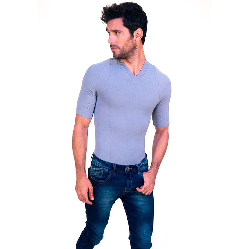 Foto 2 pulgar | Camiseta Faja Cuello V con Mangas I Love Shape M4005 Gris para Hombre