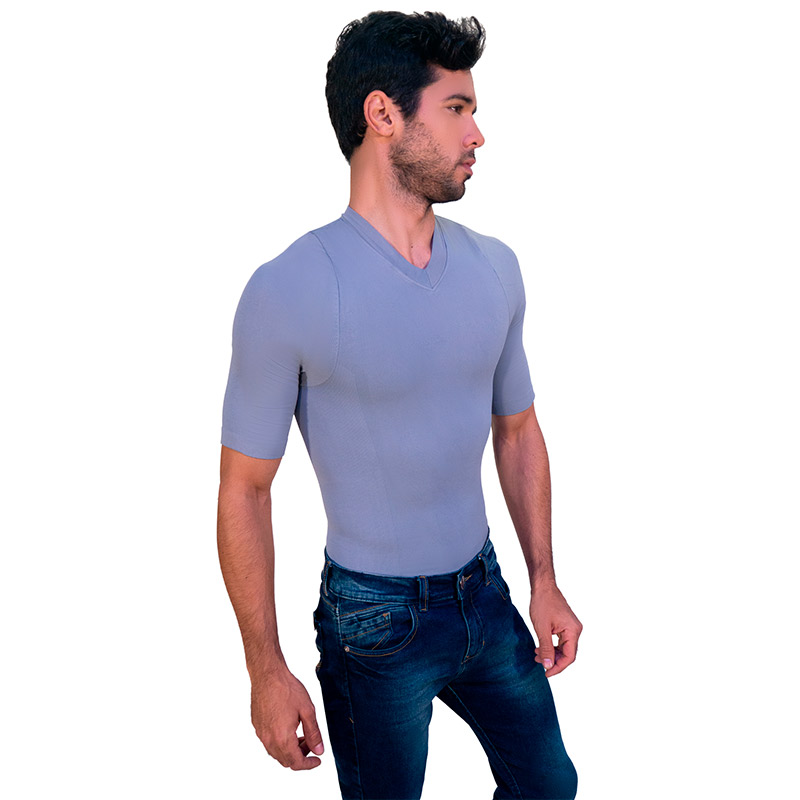 Foto 3 pulgar | Camiseta Faja Cuello V con Mangas I Love Shape M4005 Gris para Hombre