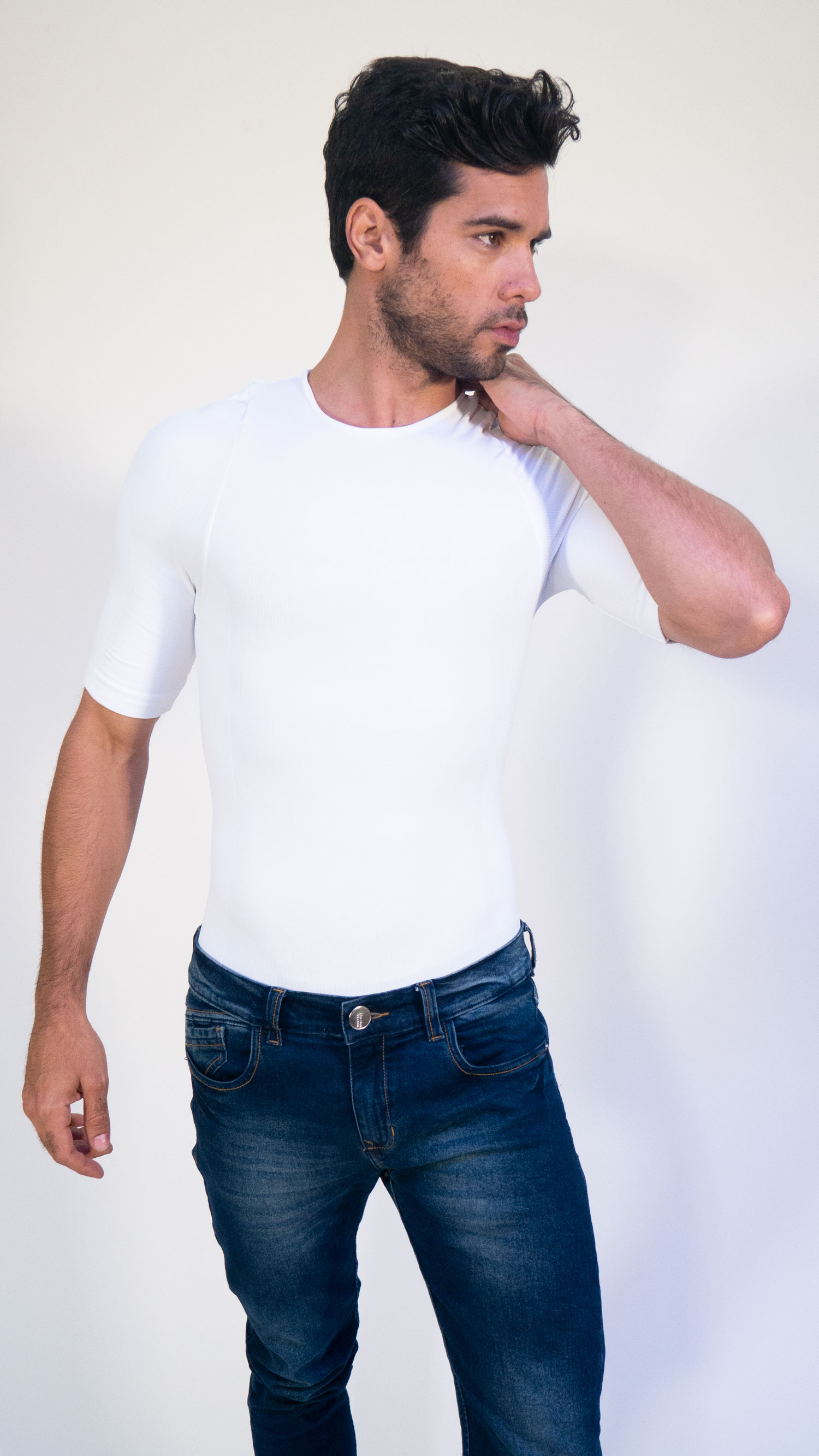 Foto 4 pulgar | Camiseta Faja Cuello Redondo I Love Shape M4003 Blanca para Hombre