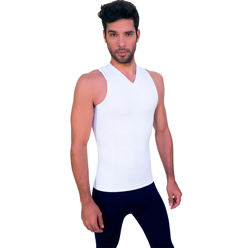 Foto 2 pulgar | Camiseta Faja Cuello V Sin Mangas I Love Shape M4006 Blanca para Hombre