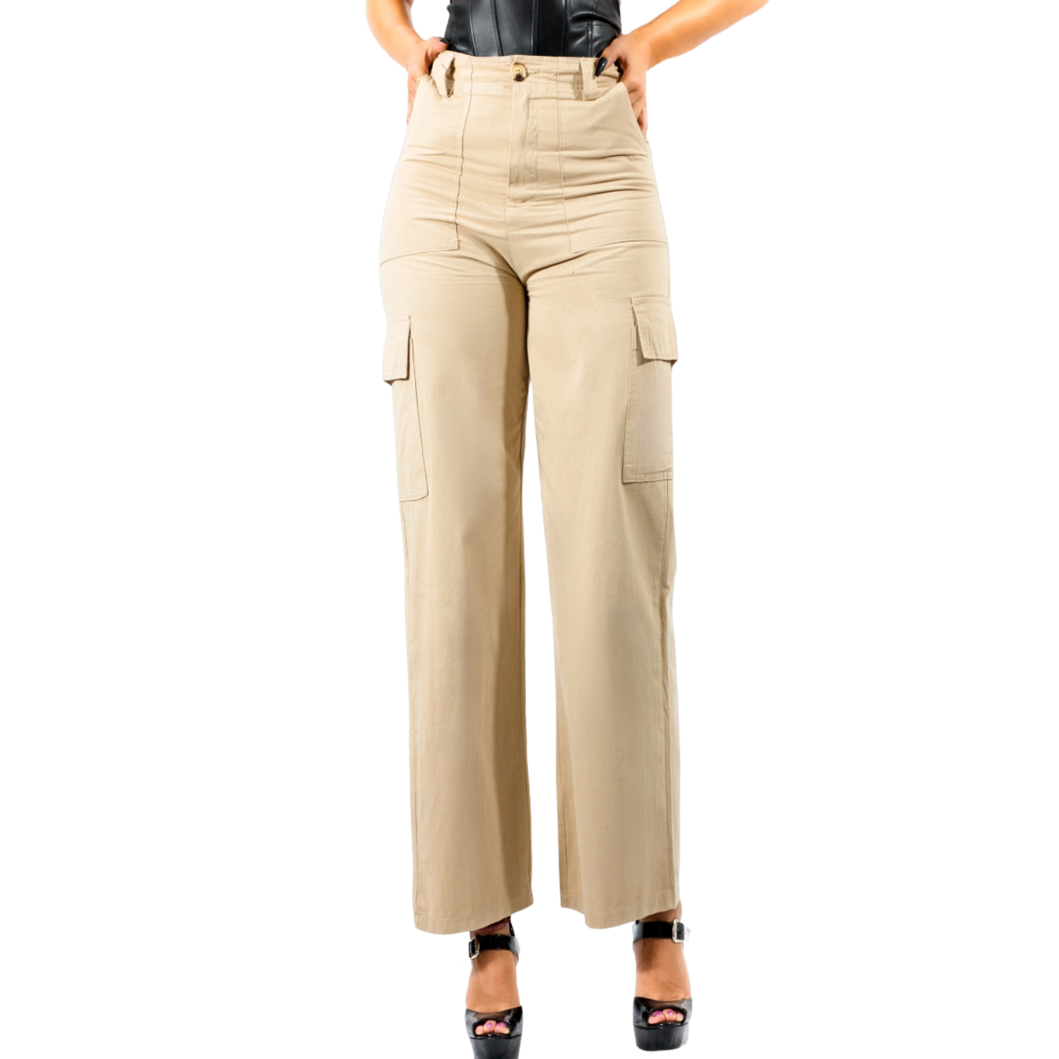 Pantalón Mom Jeans Beige Wide Legs