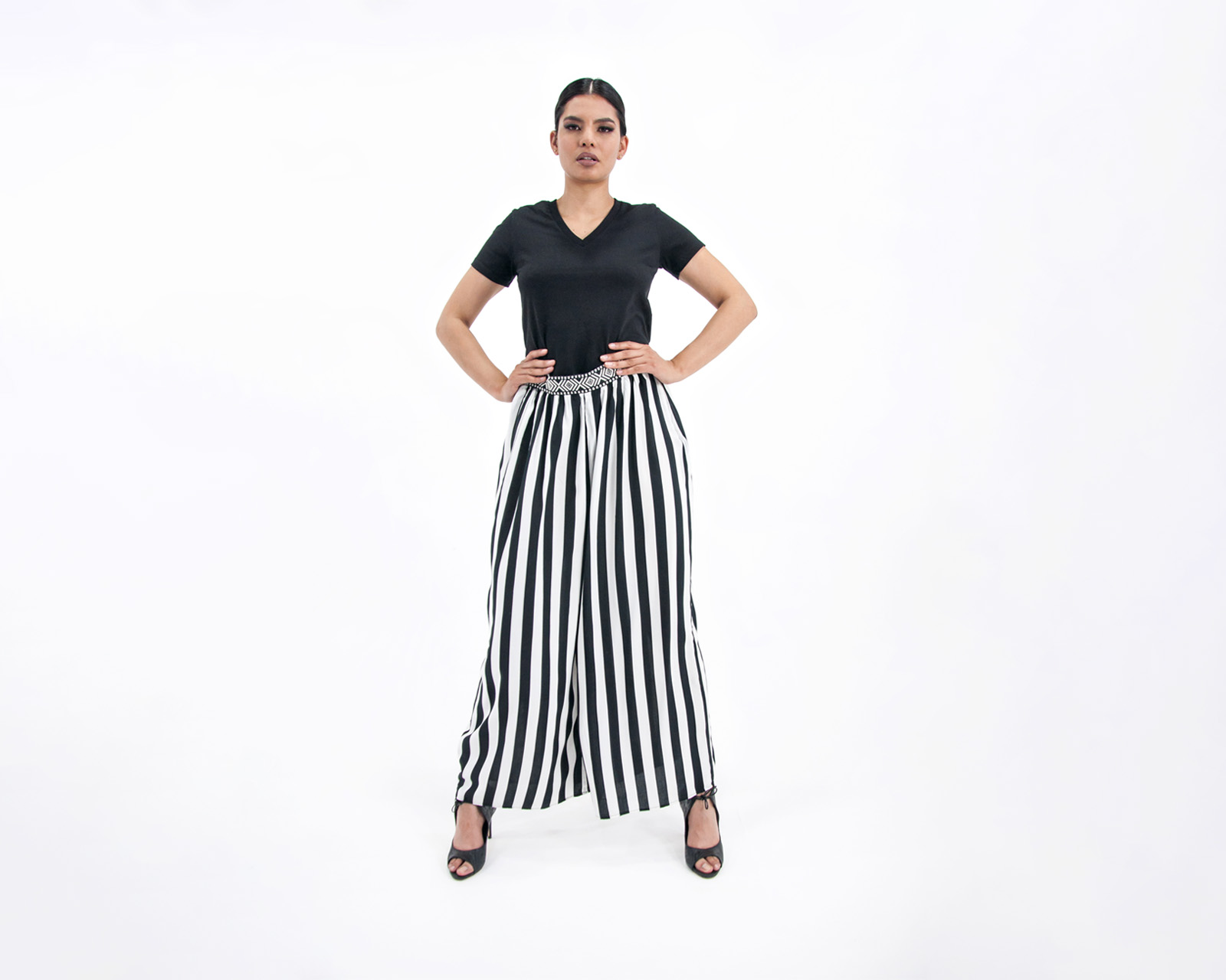 Foto 1 | Pantalón De Dama A Ángelozano Pantalón A Rayas Con Aplicación De Tira Étnica, Al-w59